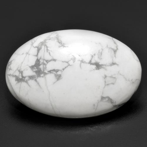 Howlite Blanc oval cabochon 28,2 x 18,7mm des Etats-Unis, poids de 22,14 ct, pierre gemme naturelle Non traité de pureté Opaque , 1 pièce de howlite, couleur : Blanc multicolore, dureté de Mohs de 3 à 3.5, Photo A
