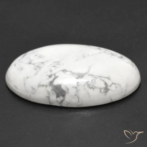 Howlite Gemstone in 28 x 16.1 mm Size for Sale, Howlite Stone in Greyish White Color