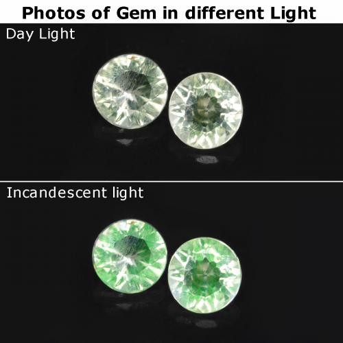 2 Stück/Paar Rund Hyalit Opal in Größe 3,4mm, Gewicht 0,23 ct gesamt / durchschnittl. 0,12 ct, Hellgrün in Transparent Reinheit, Garantiert natürliche Edelsteine, Mohs-Härte 5,5 - 6,5, Photo A