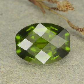 2.57 ct Green Idocrase Gemstone, Idocrase Gem in Barrel Checkerboard Shape for Sale.