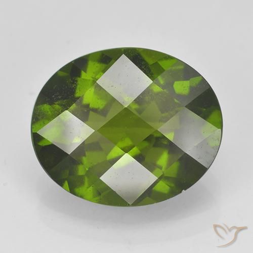 11.6 x 9.6mm Oval Green Idocrase from United States, Weight of 4ct, Natural untreated Gemstone in VS Clarity, 1pc Oval Checkerboard Idocrase - Color: Dark Green, Mohs Hardness of 6.5 suitable for daily wear jewelry, Photo A