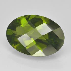 3.90 ct Green Idocrase Stone, Natural Idocrase in Oval Checkerboard Shape for Sale