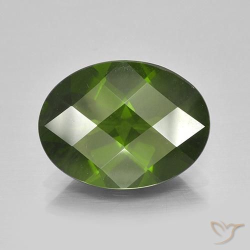 6.65ct Oval Checkerboard Green Idocrase from United States, Dimension 15 x 11.2mm, Natural untreated Gemstone, VS Clarity, 1 piece Idocrase in Seaweed Green Color, Mohs Hardness of 6.5 suitable for daily wear jewelry, Photo A
