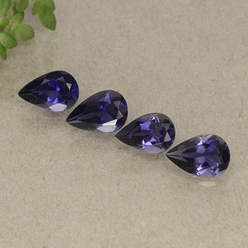4 Stück/Set birnenschliff violetter Iolith aus Madagaskar - Größe 6,1 x 3,2mm, Gewicht 1,34 ct gesamt / Durchschn. je 0,34 ct, Mohs-Härte 7 - 7,5 Geeignet für den täglichen Gebrauch im Schmuck, Photo A