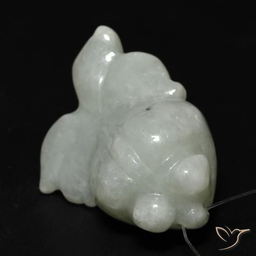 28,8x21,7 mm grüner Jade im Geschnitzter Fisch mit Loch aus Myanmar, Gewicht 40,87 ct, Garantiert echter Edelstein in Translucent Reinheit, 1 Stück Jade - die Farbe ist Mittelgrün, Mohs-Härte von 6 - 6,5, Photo A