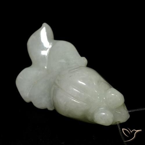 Jade Vert moyen Fantaisie 43,55 ct de Birmanie, Dimension 33,1x17,8 mm, Pierre gemme naturelle Non traité, pureté Translucide, 1 pièce Jade carved fish with hole, dureté de Mohs de 6 à 6.5, Photo A
