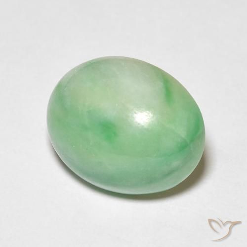 5.09 ct Green Jade Stone, Natural Jade in Oval Cabochon Shape for Sale