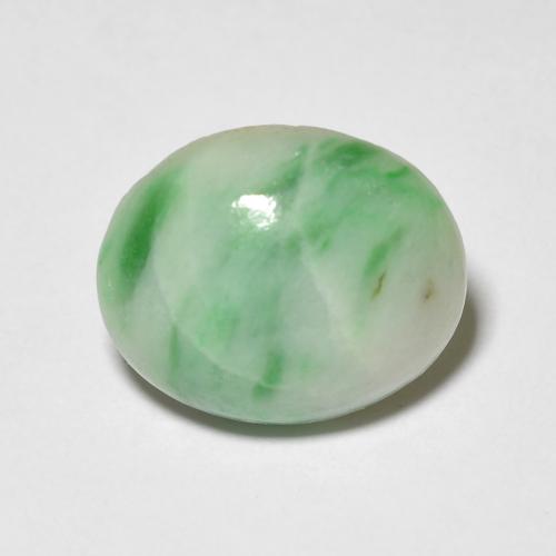 来自缅甸 4,43 克拉椭圆形多色绿色玉,尺寸 12 x 10,1 mm 毫米,天然宝石,不透明 净度,1 椭圆形凸面型玉,莫氏硬度为 6 - 6,5, Photo A