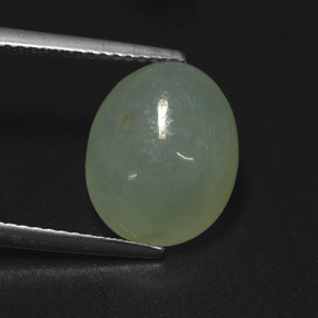 6.28 ct Green Jadeite Stone, Natural Jadeite in Oval Cabochon Shape for Sale