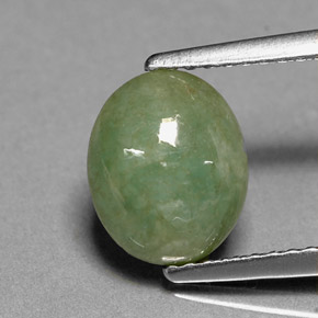 2.46 ct Green Jadeite Gemstone, Jadeite Gem in Oval Cabochon Shape for Sale.