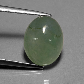 7.24 ct Green Jadeite Stone, Natural Jadeite in Oval Cabochon Shape for Sale