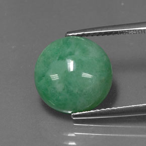 6.31 ct Green Jadeite Gemstone, Jadeite Gem in Round Cabochon Shape for Sale.