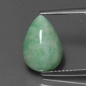 4.18 ct Green Jadeite Gemstone, Jadeite Gem in Pear Cabochon Shape for Sale.