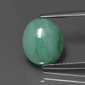 4.64 ct Green Jadeite Gemstone, Jadeite Gem in Oval Cabochon Shape for Sale.