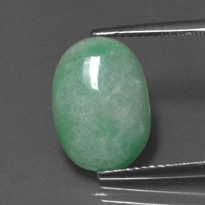 4.87 ct Green Jadeite Gemstone, Jadeite Gem in Oval Cabochon Shape for Sale.