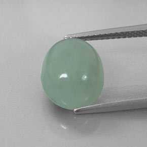 5.35 ct Green Jadeite Gemstone, Jadeite Gem in Oval Cabochon Shape for Sale.