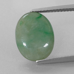 4.88 ct Green Jadeite Gemstone, Jadeite Gem in Oval Cabochon Shape for Sale.