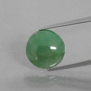 5.27 ct Green Jadeite Gemstone, Jadeite Gem in Round Cabochon Shape for Sale.