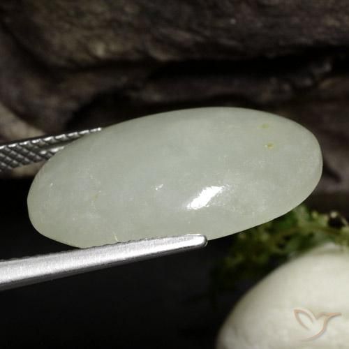 Jadeite Gemstone in 21 x 13.6 mm Size for Sale, Jadeite Stone in Warm Light Green Color