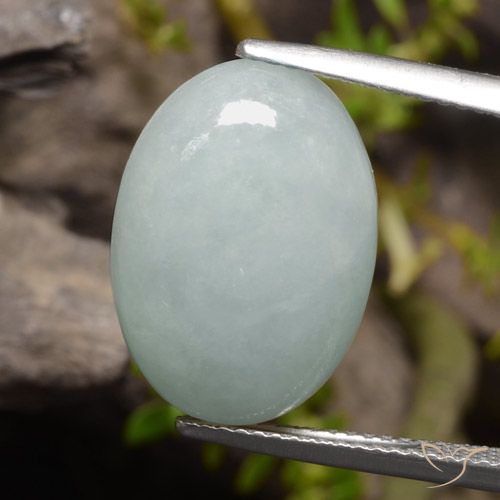 Giadeite Ovale cabochon da 11,1 ct dal Myanmar, dimensione 17,6 x 12,5mm, purezza Translucent, pietra preziosa naturale non trattati, Giadeite 1pc in colore Grigio chiaro Verde, durezza Mohs di 6 - 6,5, Photo A