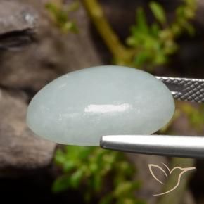 Jadeite Gemstone in 18 x 13 mm (calibrated) Size for Sale, Jadeite Stone in Light Grey Green Color