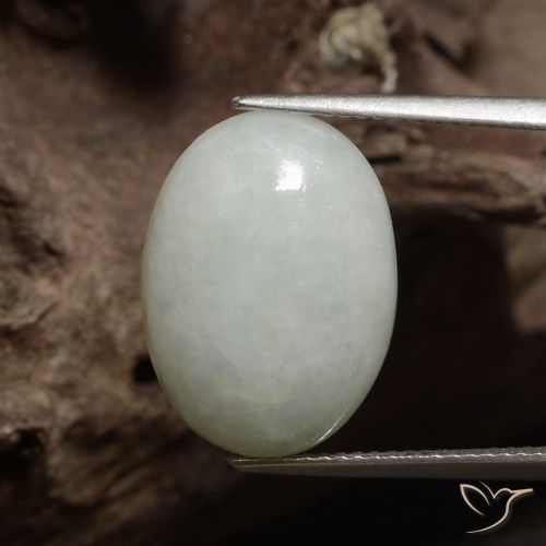 17,5 x 12,9mm ovaler weißer Jade aus Myanmar, Gewicht von 11,38 ct, natürlicher Edelstein in Opaque Reinheit, 1 Stück ovaler Jade - Farbe: Hellgrün Weiß, Mohs-Härte von 6 - 6,5, Photo A
