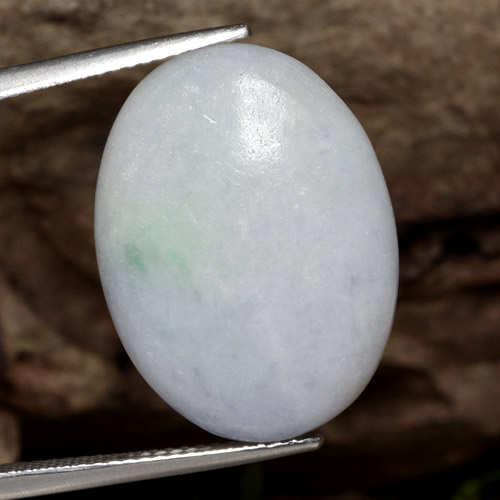 Blanco grisáceo Jadeíta Gema - 18.9ct Cabujón Óvalo (ID: 384428)