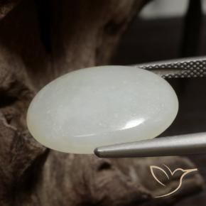 Jadeite Gemstone in 20 x 15 mm (calibrated) Size for Sale, Jadeite Stone in Light Green White Color