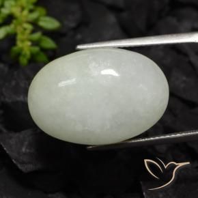 21.95 ct White Jadeite Stone, Natural Jadeite in Oval Cabochon Shape for Sale