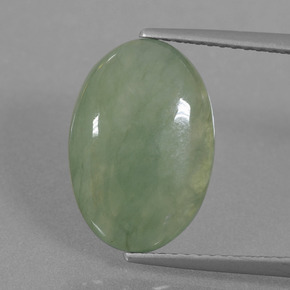 5.67 ct Green Jadeite Gemstone, Jadeite Gem in Oval Cabochon Shape for Sale.