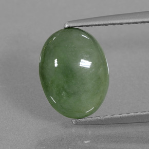 3.17 ct Green Jadeite Gemstone, Jadeite Gem in Oval Cabochon Shape for Sale.