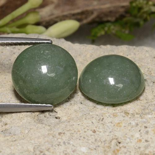 Coppia abbinata di 12,1mm taglio rotondo Verde Giadeite , peso di 14,44 ct totali / media. 7,22 ct ciascuno, coppia Giadeite abbinata in purezza Translucent in colore Verde terroso, pietra preziosa naturale non trattati, durezza Mohs 6 - 6,5, Photo A