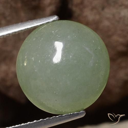 7.56ct Round Cabochon Green Jadeite from Myanmar, Dimension 12.6mm, Translucent Clarity, Natural untreated gemstone, 1pc Jadeite in Grayish Moss Green Color, Mohs Hardness of 6 - 6.5, Photo A