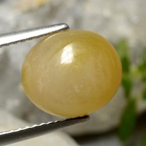 7.08 ct Yellow Jadeite Stone, Natural Jadeite in Oval Cabochon Shape for Sale