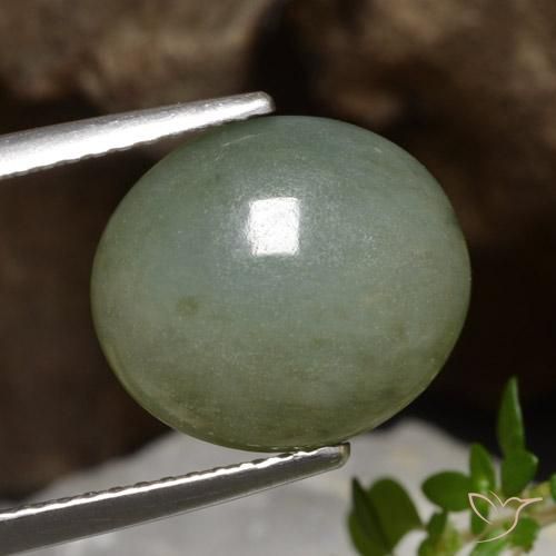 5.81 ct Green Jadeite Stone, Natural Jadeite in Oval Cabochon Shape for Sale