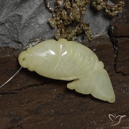 Jadeite Gemstone in 38.8 x 15.9 mm Size for Sale, Jadeite Stone in Greenish Yellow Color