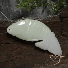 32.53 ct Green Jadeite Stone, Natural Jadeite in Carved Fish with Hole Shape for Sale