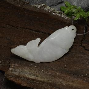 25.96 ct White Jadeite Stone, Natural Jadeite in Carved Fish with Hole Shape for Sale