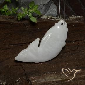 25.47 ct White Jadeite Stone, Natural Jadeite in Carved Fish with Hole Shape for Sale
