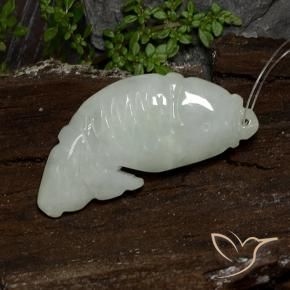 35.23 ct Green Jadeite Stone, Natural Jadeite in Carved Fish with Hole Shape for Sale