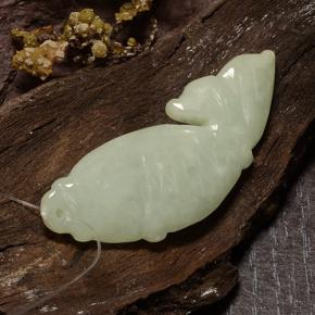 29.60 ct Green Jadeite Gemstone, Jadeite Gem in Carved Fish with Hole Shape for Sale.