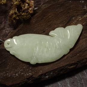 24.61 ct Green Jadeite Stone, Natural Jadeite in Carved Fish with Hole Shape for Sale