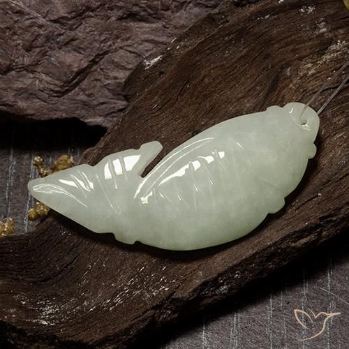 37.57 ct Green Jadeite Stone, Natural Jadeite in Carved Fish with Hole Shape for Sale