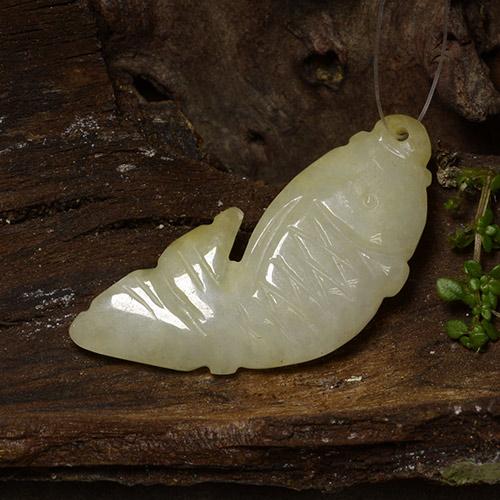 26.52 ct Yellow Jadeite Stone, Natural Jadeite in Carved Fish with Hole Shape for Sale
