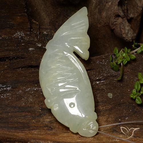 Jadeite Gemstone in 39.8 x 14 mm Size for Sale, Jadeite Stone in Medium Yellow-Green Color