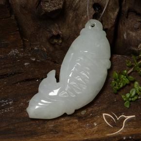 34.27 ct White Jadeite Stone, Natural Jadeite in Carved Fish with Hole Shape for Sale
