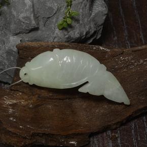 28.60 ct Green Jadeite Stone, Natural Jadeite in Carved Fish with Hole Shape for Sale
