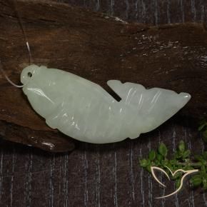 Jadeite Gemstone in 38.7 x 14.6 mm Size for Sale, Jadeite Stone in Grayish Green Color