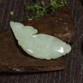 25.28 ct Green Jadeite Stone, Natural Jadeite in Carved Fish with Hole Shape for Sale