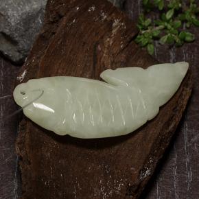 28.14 ct Green Jadeite Gemstone, Jadeite Gem in Carved Fish with Hole Shape for Sale.
